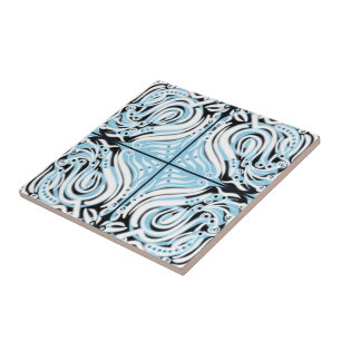 Azulejo Azul Negro Blanco Patrón Abstracto Curvo 