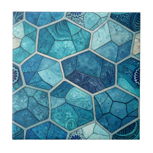 Azulejo Azul Océano Patrón de Mosaico – Polígono Irregular