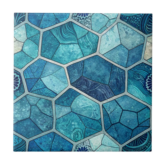 Azulejo Azul Océano Patrón de Mosaico – Polígono Irregular (Frente)