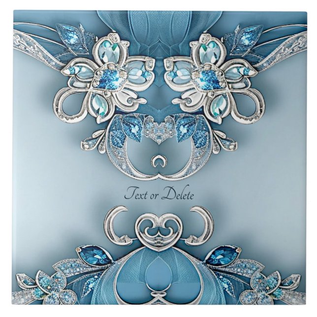 Azulejo Azul Ornate Floral Cerámica Tile (Frente)