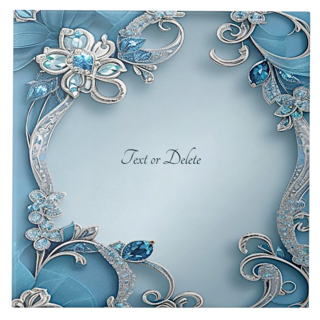 Azulejo Azul Ornate Floral Cerámica Tile (Frente)