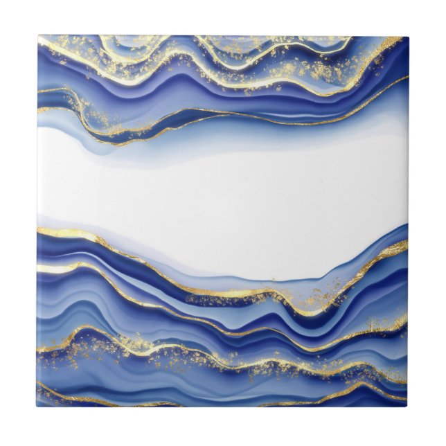 Azulejo Azul Oro Blanco Ágata Geoda Moderno (Frente)