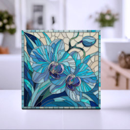 Azulejo Azul Orquídea Flor Arte Mosaico