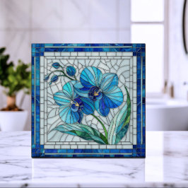 Azulejo Azul Orquídea Flor Arte Mosaico