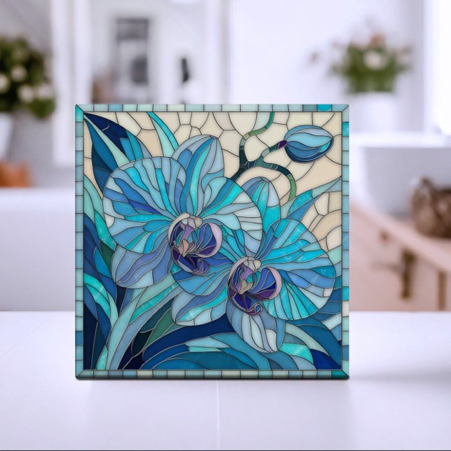 Azulejo Azul Orquídea Flor Arte Mosaico (Subido por el creador)