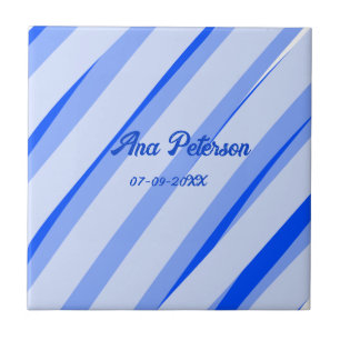 Azulejo azul pastel añadir nombre fecha líneas patrón boho