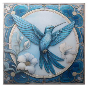 Azulejo Azul pastel relieve falso Art Nouveau Colibrí R