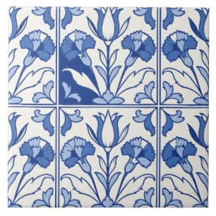 Azulejo Azul Portugués de Tulipán y Clavel