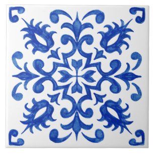Azulejo azul portugués medallón redondo central