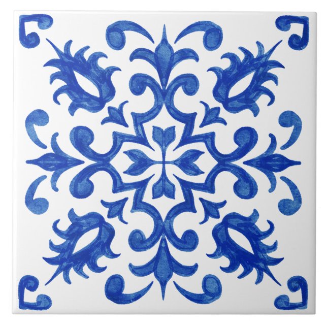 Azulejo azul portugués medallón redondo central (Frente)