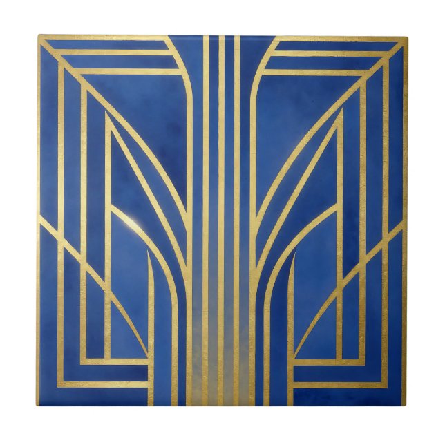 Azulejo Azul Real Oro Art Deco (Frente)