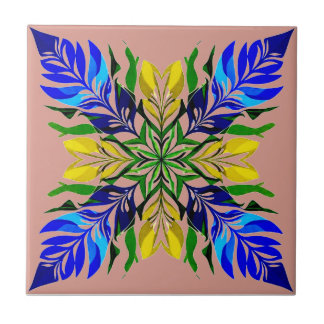 Azulejo Azul Real y Mandala Floral DoradoBoho Botánico