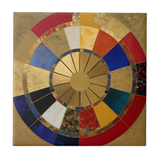 Azulejo Azul Rojo y Kaleidoscopio Oro
