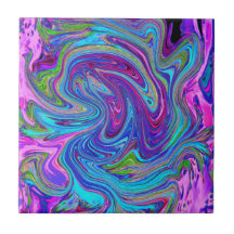 Azul, rosa y morado Groovy Resumen de arte retro