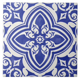 Azulejo Azul Rústico Blanco Floral Decorativo