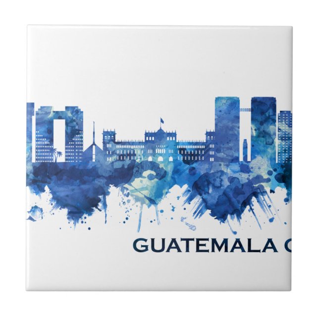 Azulejo Azul Skyline de Guatemala (Frente)