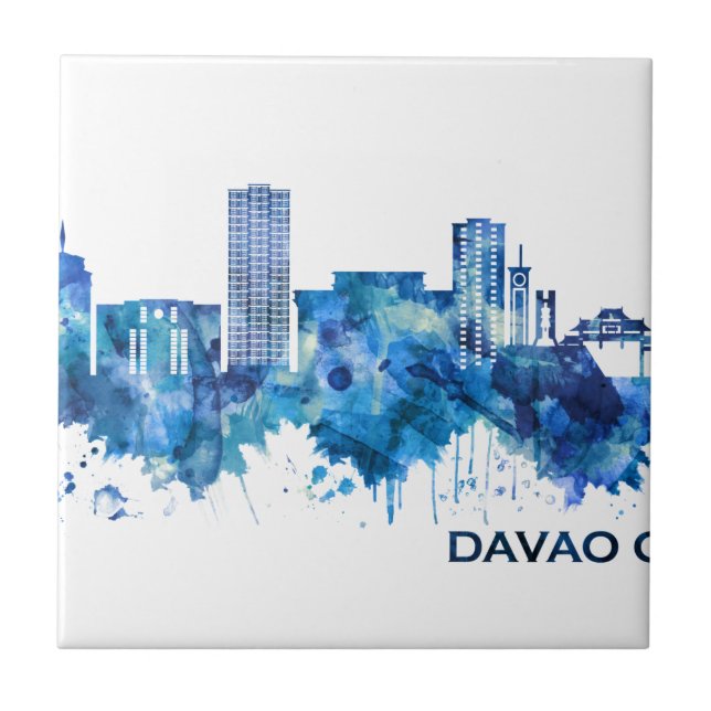 Azulejo Azul Skyline de la ciudad de Davao (Frente)
