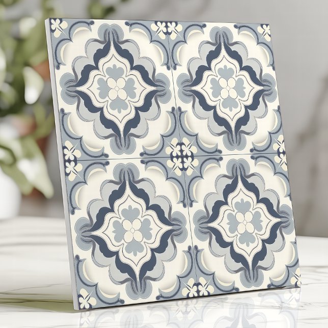 Azulejo Azul Suave y Floral Blanco Marroquí (Subido por el creador)