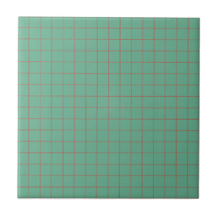 Azulejo Azul Teal Fresco y Rojo Cuadriculado Retro Minimal