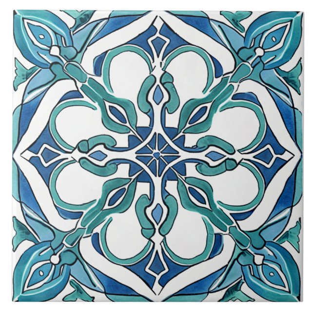 Azulejo azul turquesa verde (Frente)