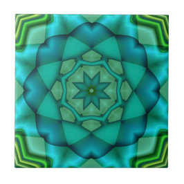 Azulejo Azul Verde Fractal Arte Cerámica Tile