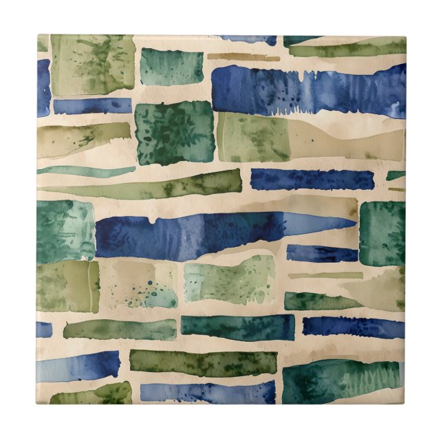 Azulejo Azul, Verde, Masonería Taupe Faux (Frente)