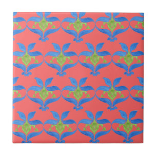 Azulejo Azul, Verde, Rojo Estilo Art Nouveau