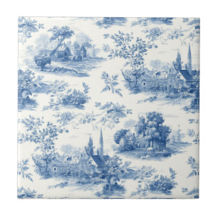 Azulejo Azul vintage estampado floral Toile de Jouy francé