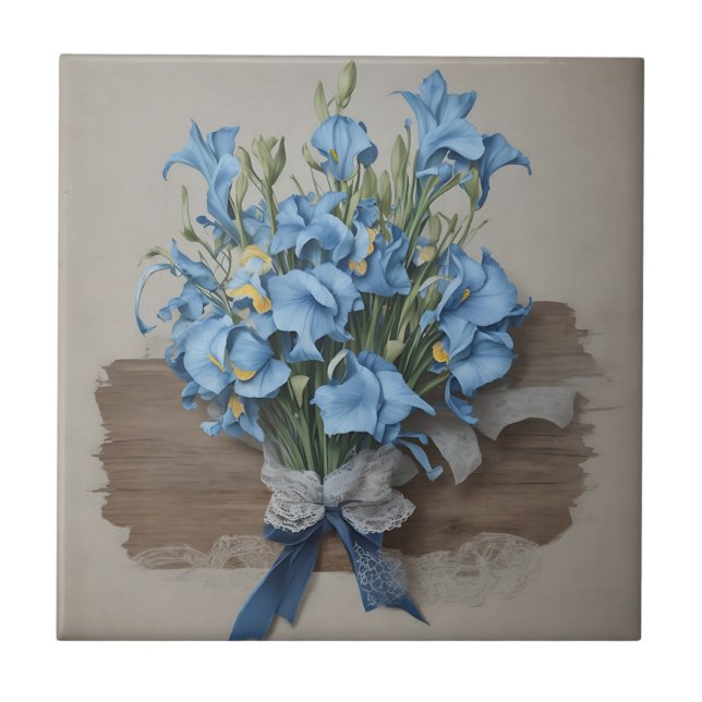 Azulejo Azul vintage Iris Bouquet (Frente)