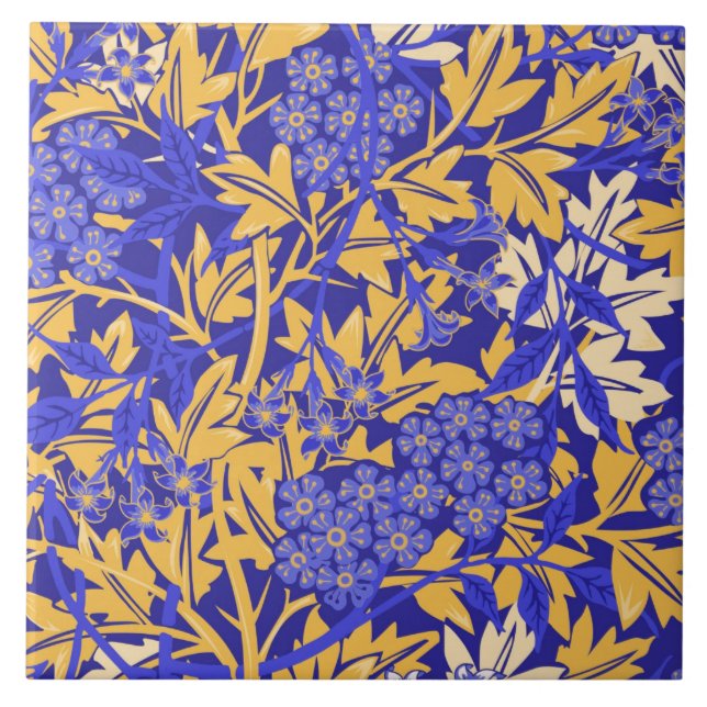 Azulejo Azul vivo ornamental y amarillo dorado (Frente)