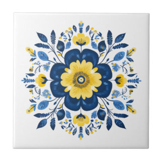 Azulejo Azul y Amarillo Floral