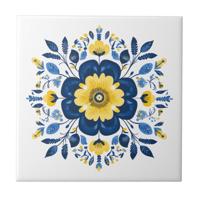 Azulejo Azul y Amarillo Floral  (Frente)