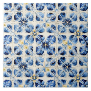 Azulejo Azul y Amarillo Floral Vintage Bonito