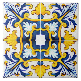 Azulejo Azul Y Amarillo Mediterráneo Ornato