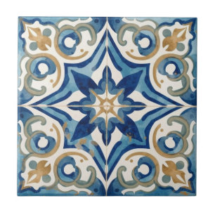 Azulejo azul y beige mosaico vintage a granel