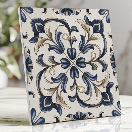 Azulejo Azul y beige scroll floral vintage 