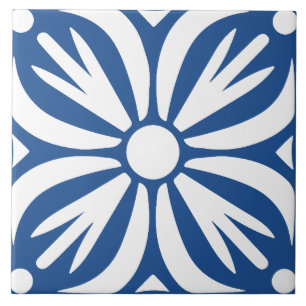 Azulejo Azul y blanco abstracto floral geométrico 