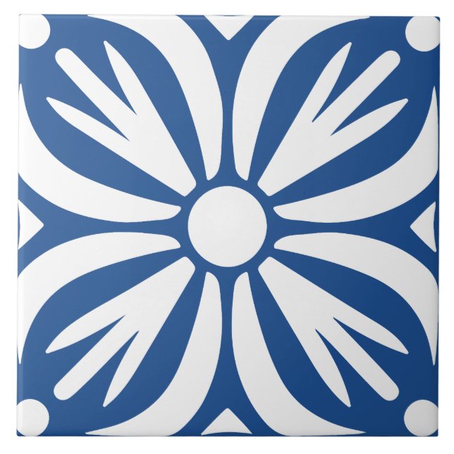Azulejo Azul y blanco abstracto floral geométrico  (Frente)