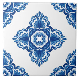 Azulejo azul y blanco decorativo