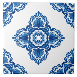 Azulejo azul y blanco decorativo