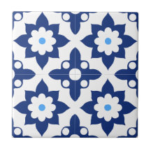 Azul y blanco floral Geométrico
