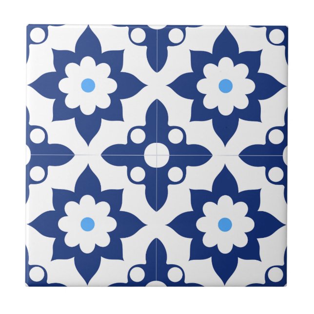 Azulejo Azul y blanco floral Geométrico (Frente)