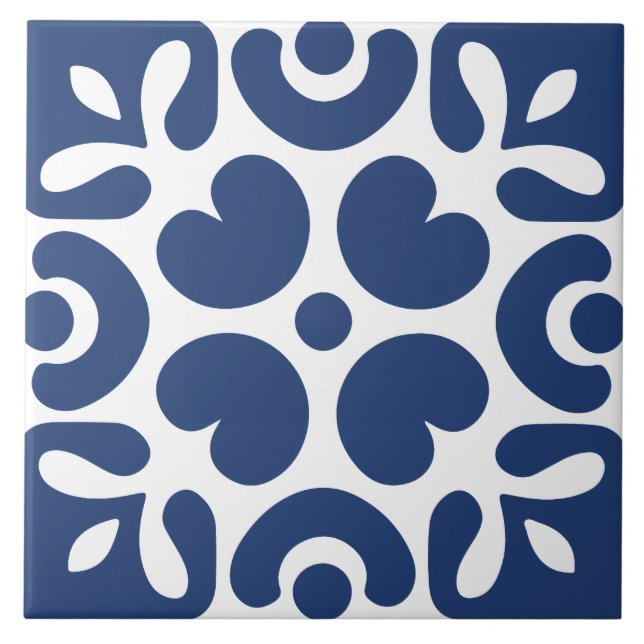 Azulejo Azul y blanco floral geométrico abstracto  (Frente)
