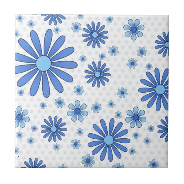 Azulejo Azul y Blanco Floral Retro Poder Floral (Frente)