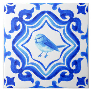 Azulejo Azul y blanco Italiano Pintado a Mano Mediterráneo