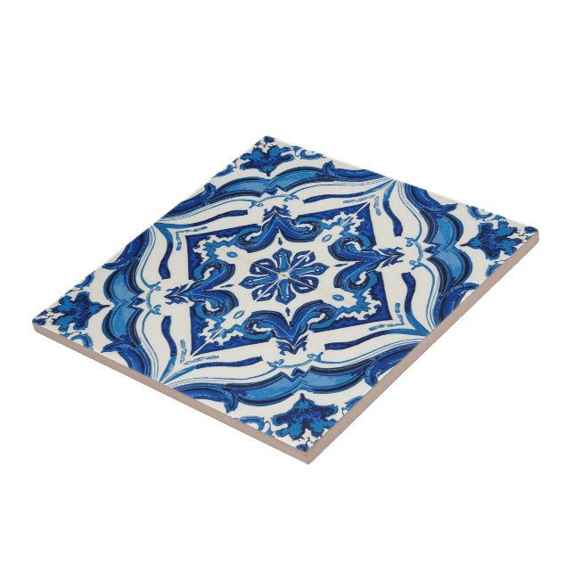 Azulejo azul y blanco mosaico vintage a granel (Lado)