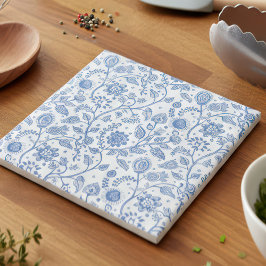 Azulejo Azul y Blanco Patrón Botánico Floral Moderno