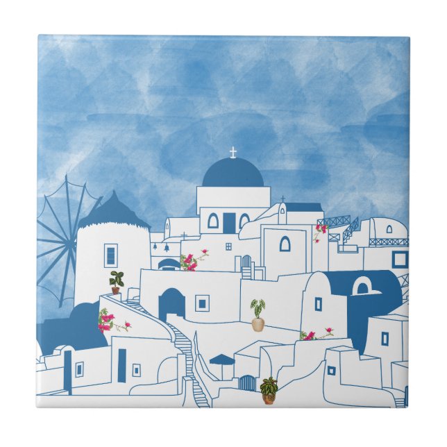 Azulejo Azul y color blanco Santorini Grecia (Frente)
