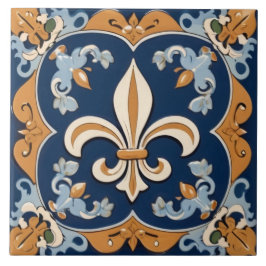 Azulejo Azul y flor de oro de Lis de la antigua marina de