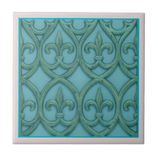 Azulejo Azul Y Verde Fleur-de-lis